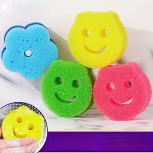 3pcs Multifunctional Super Absorbent Happy Face Cleaning Sponges for Dishes